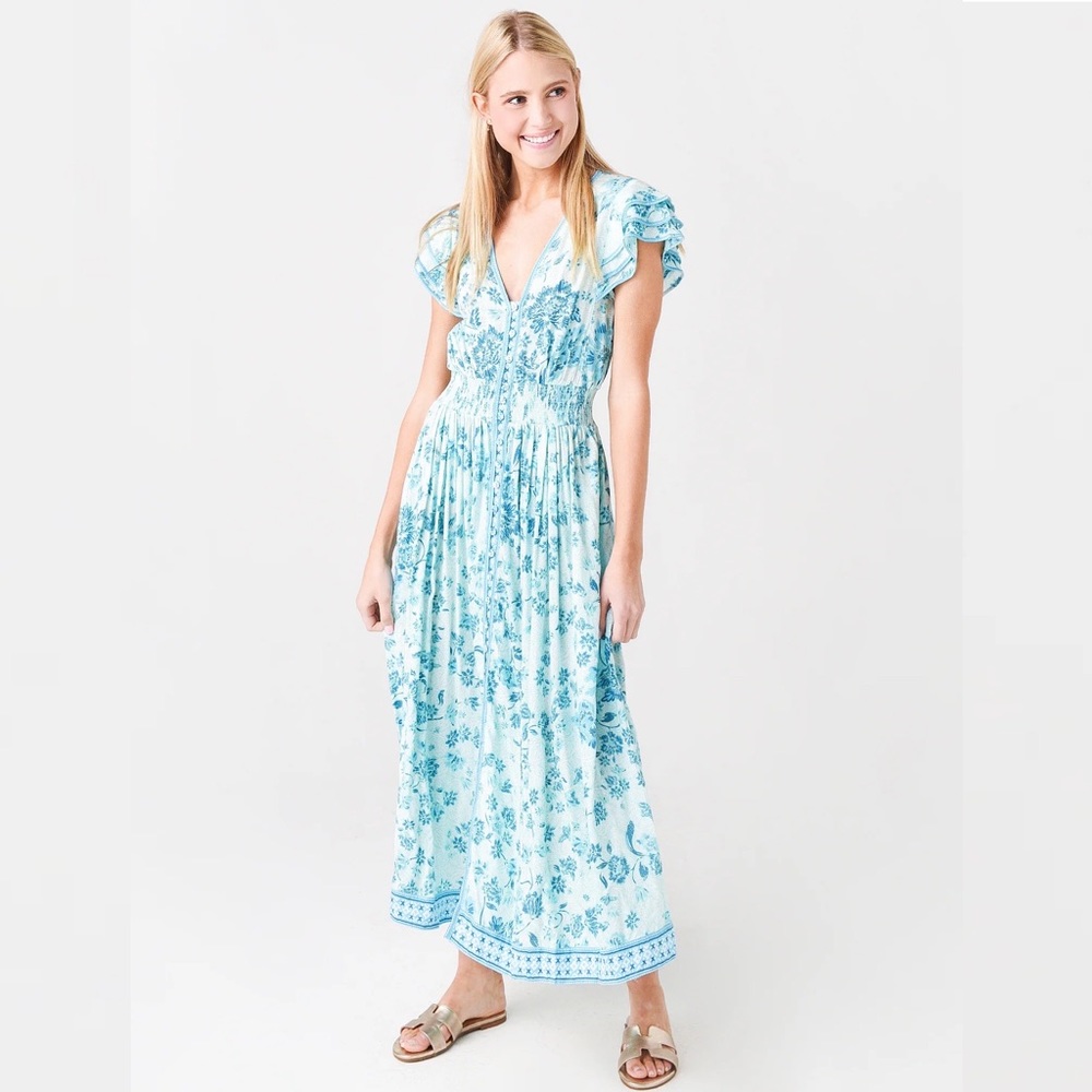 Poupette St Barth Women's Della Midi Dress Size Medium M Blue Aqua